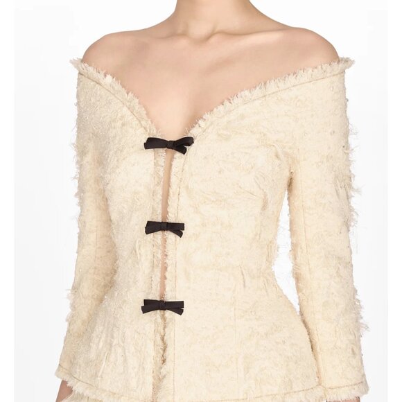 Montsand Ivory ff the Shoulder Crystal Beaded suit - XS - Picture 1 of 4